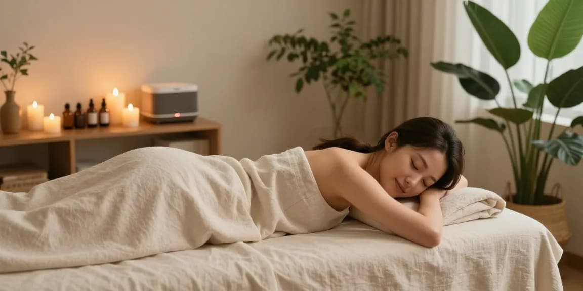 Relaxing 노원출장마사지 scene with soft lighting and calming atmosphere.
