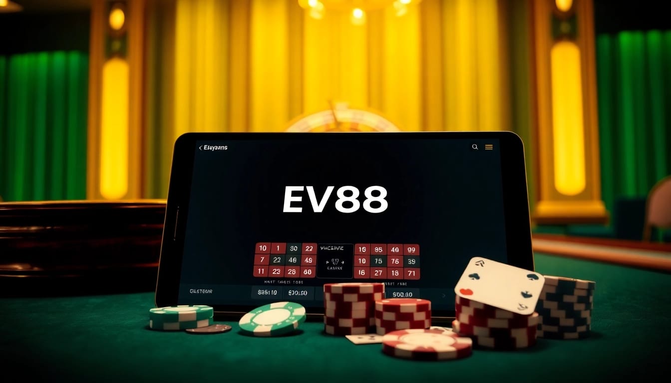Experience excitement at EV88 with engaging roulette and poker gaming scenes.