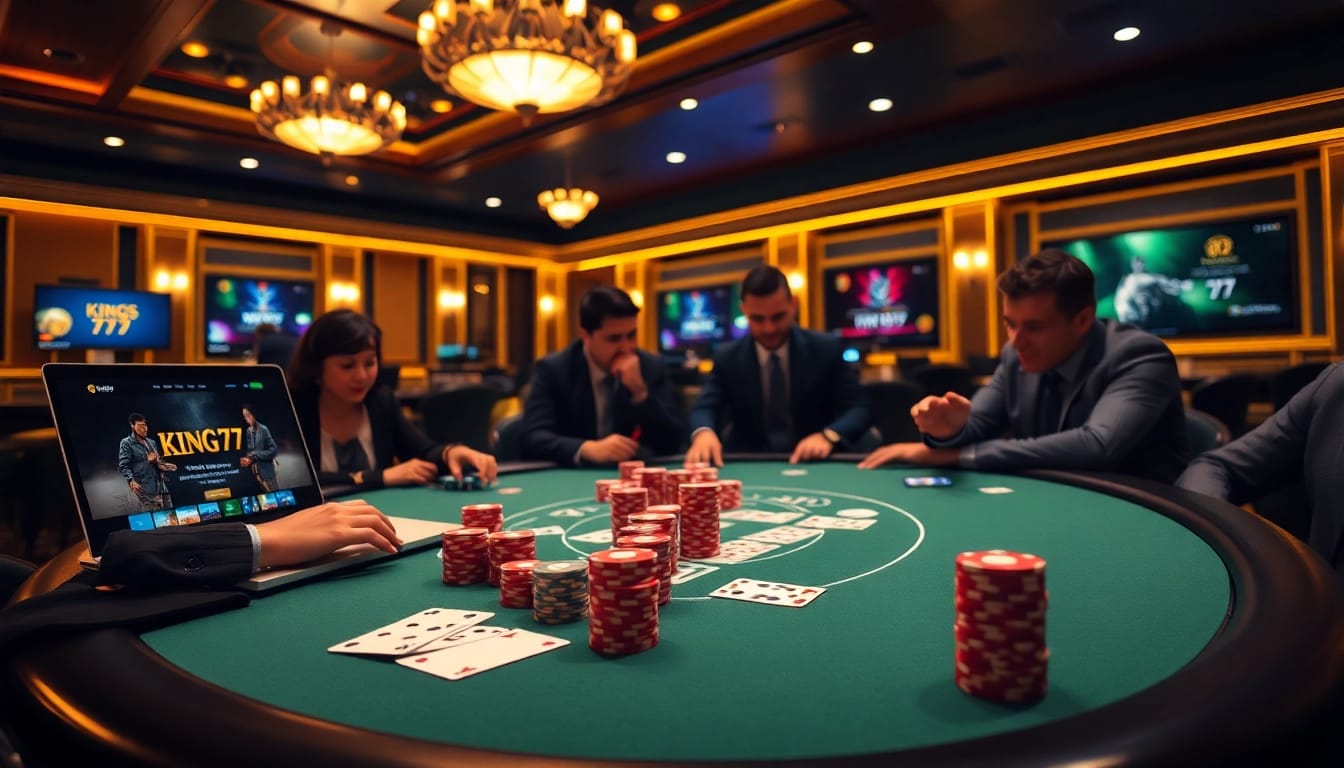 Experience the excitement of king79 in a luxurious casino setting with poker tables and chips.
