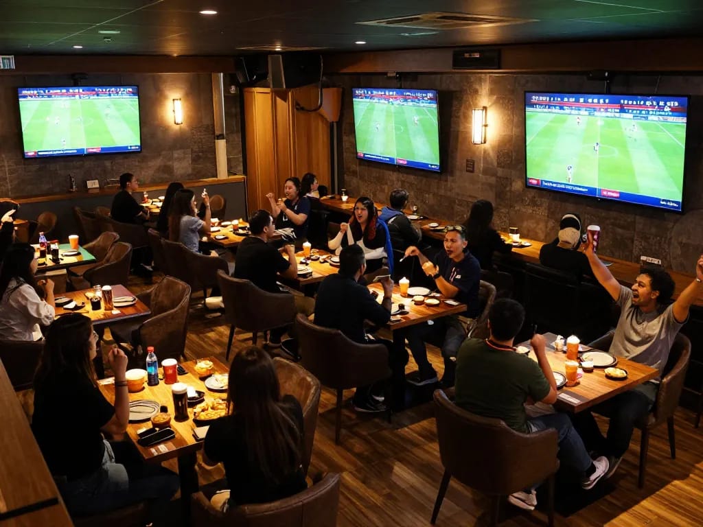 Bettors celebrating during the FIFA World Cup 2026 match at a vibrant sports venue, highlighting the excitement of bola piala dunia 2026