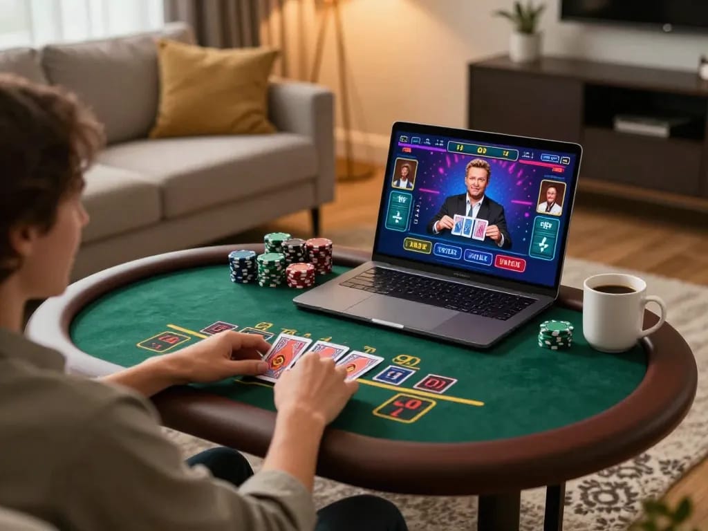 Người chơi tận hưởng trò chơi blackjack trực tuyến trên LUCK8 trong khi thư giãn tại nhà.