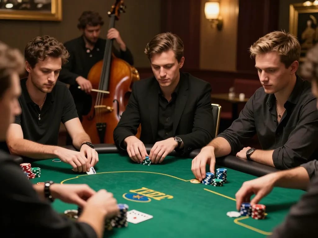 Exciting poker game scene showing players at GO88hv engaging with cards and chips.