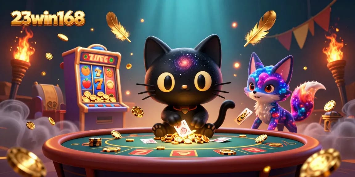 Play slots and win big at 23win168 with vibrant 3D illustrations of cosmic gaming fun.