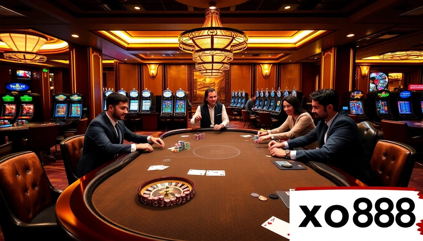 Exciting gambling atmosphere at xo88 poker table featuring luxury elements and vibrant colors.