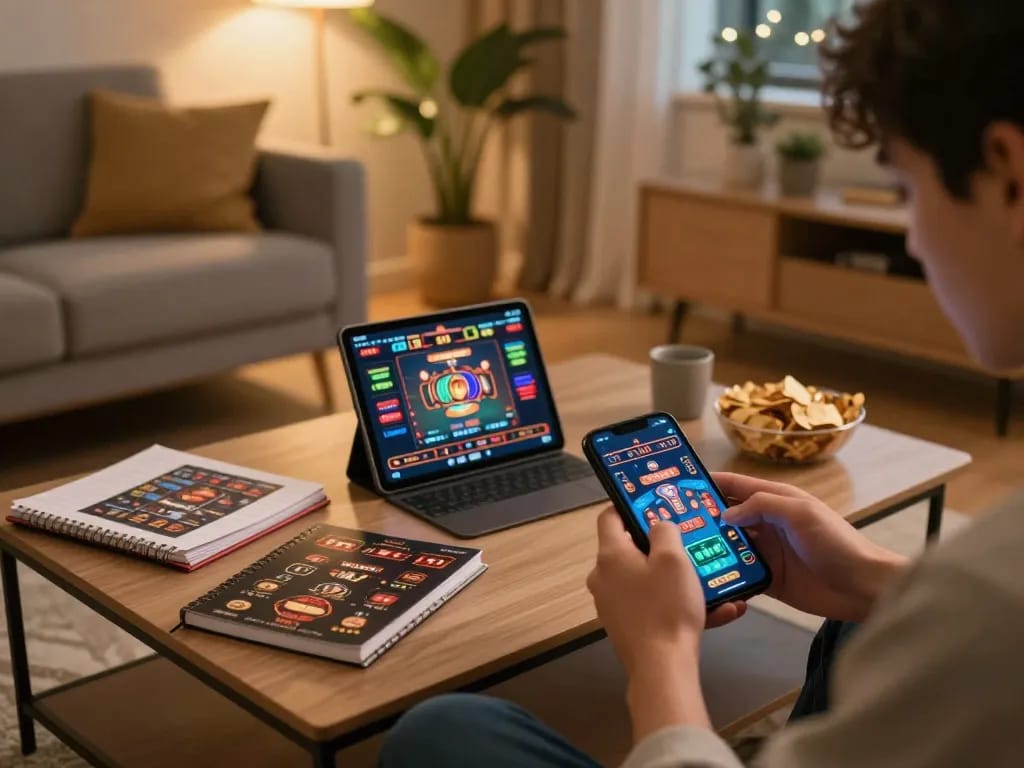 Engaging in online gaming with nhà cái gg88 on a smartphone in a cozy living room setting