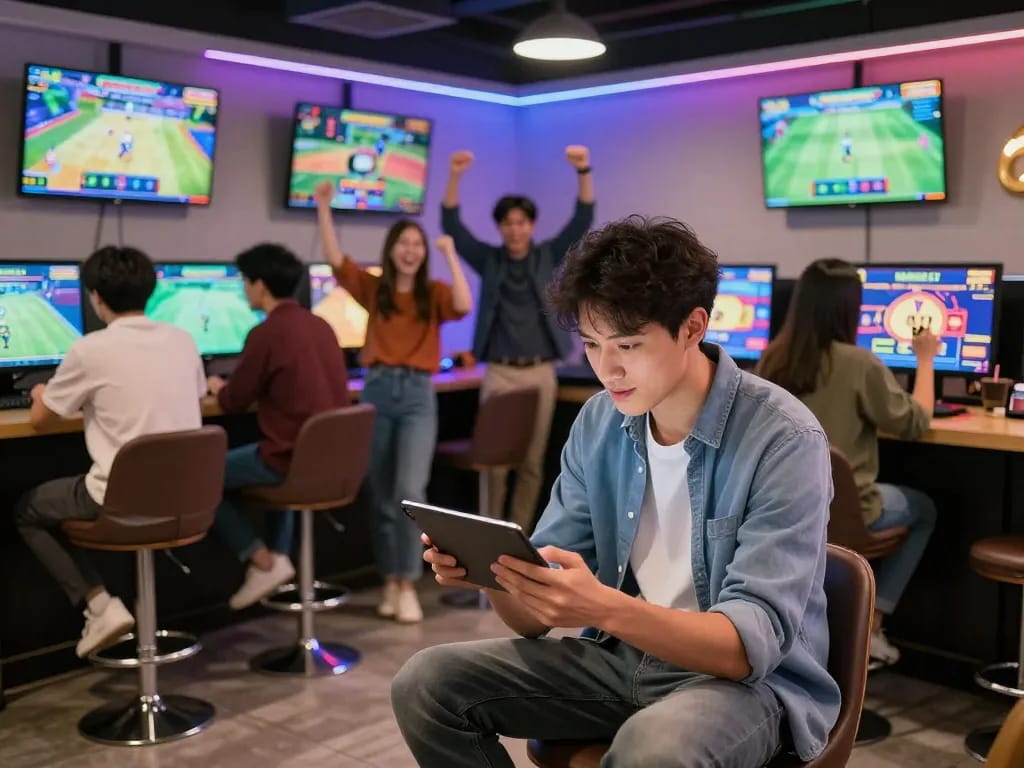 VN88 casino and sports betting scene showcasing players engaged in gaming excitement with vibrant lounge atmosphere.