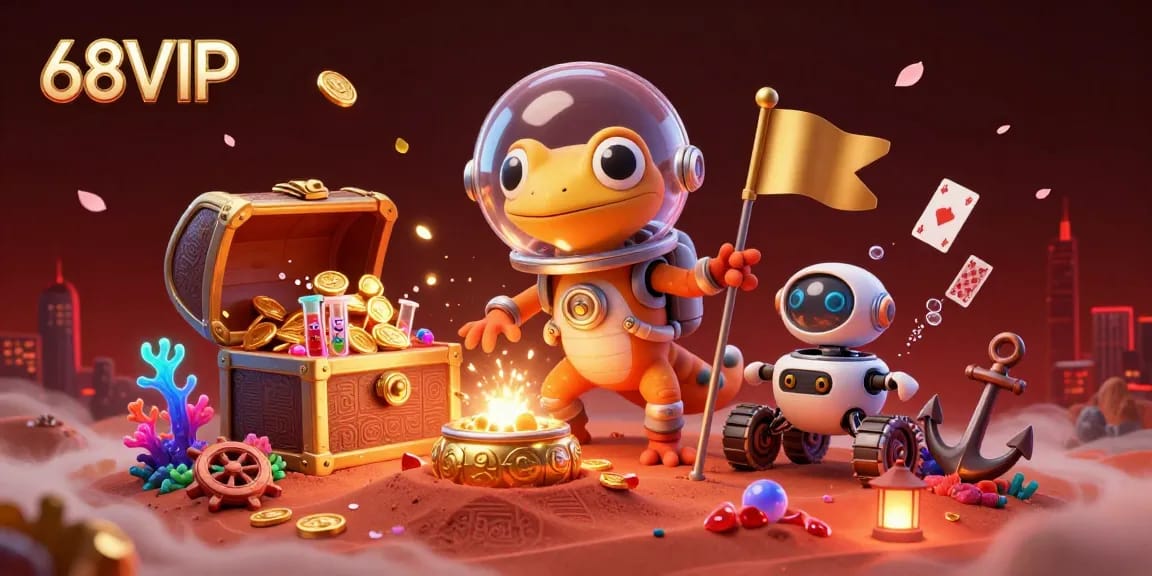 Join the exciting adventure at 68VIP Casino with a Martian gecko exploring a hidden treasure.