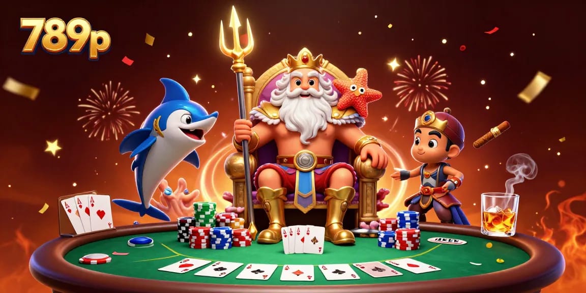 Engage with 789p casino action featuring Neptune and poker elements in 3D illustration.