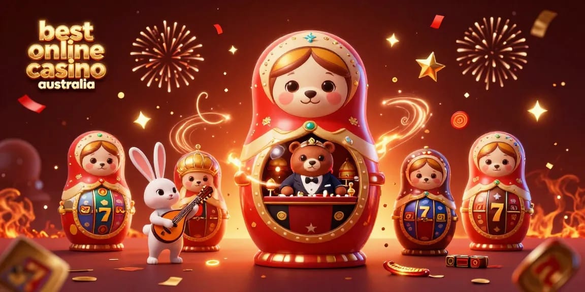 Experience the excitement of the best online casino Australia with vibrant 3D cartoon elements showcasing casino games and characters.