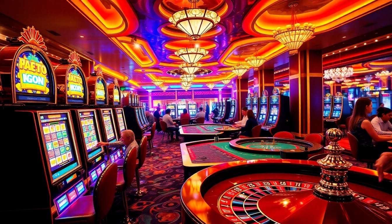 Experience the thrill of winning big at 23win online casino with vibrant gaming tables and slot machines.