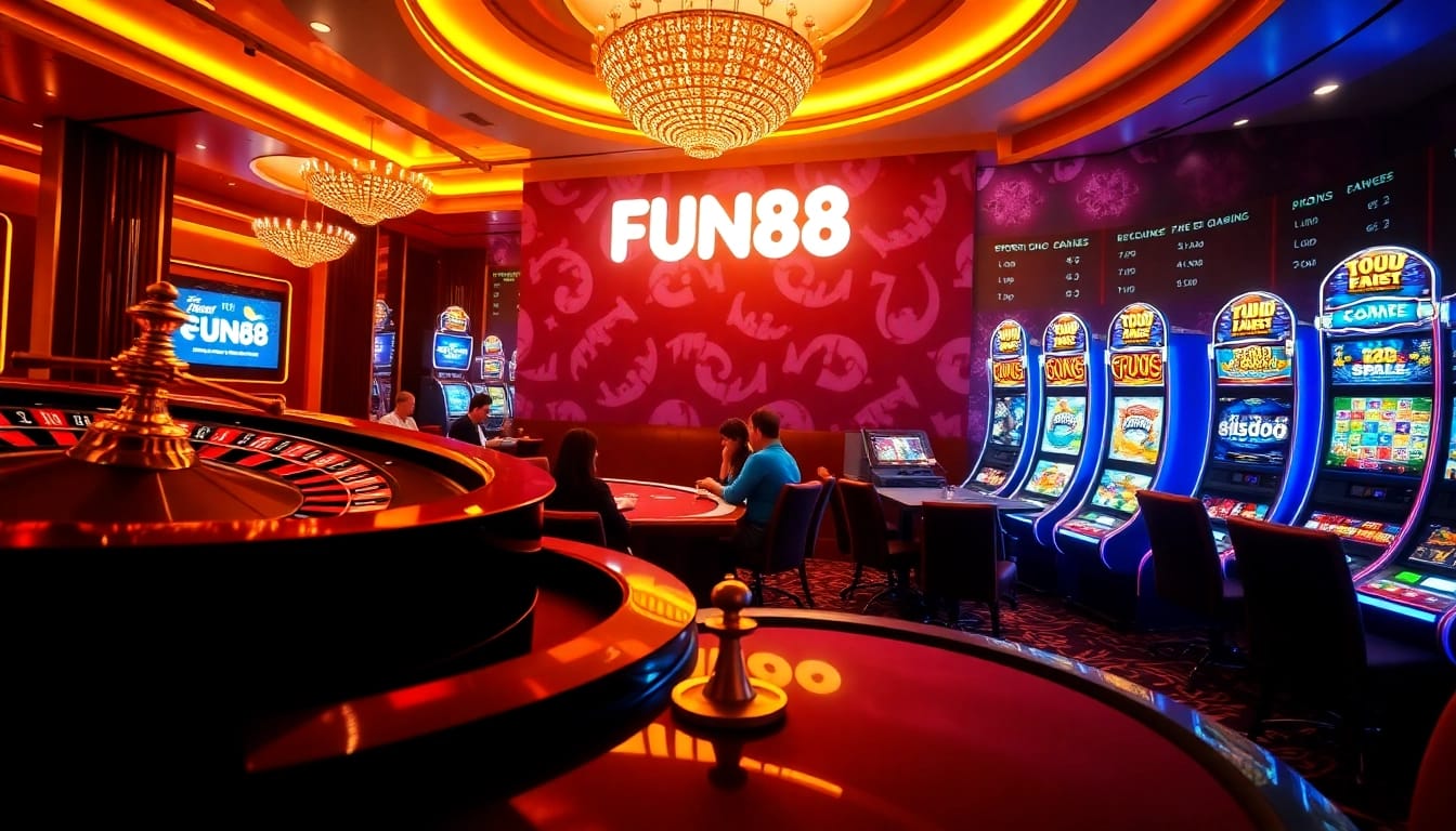 Engage in thrilling online gaming experiences with FUN88 at vibrant casino tables and exciting slots.