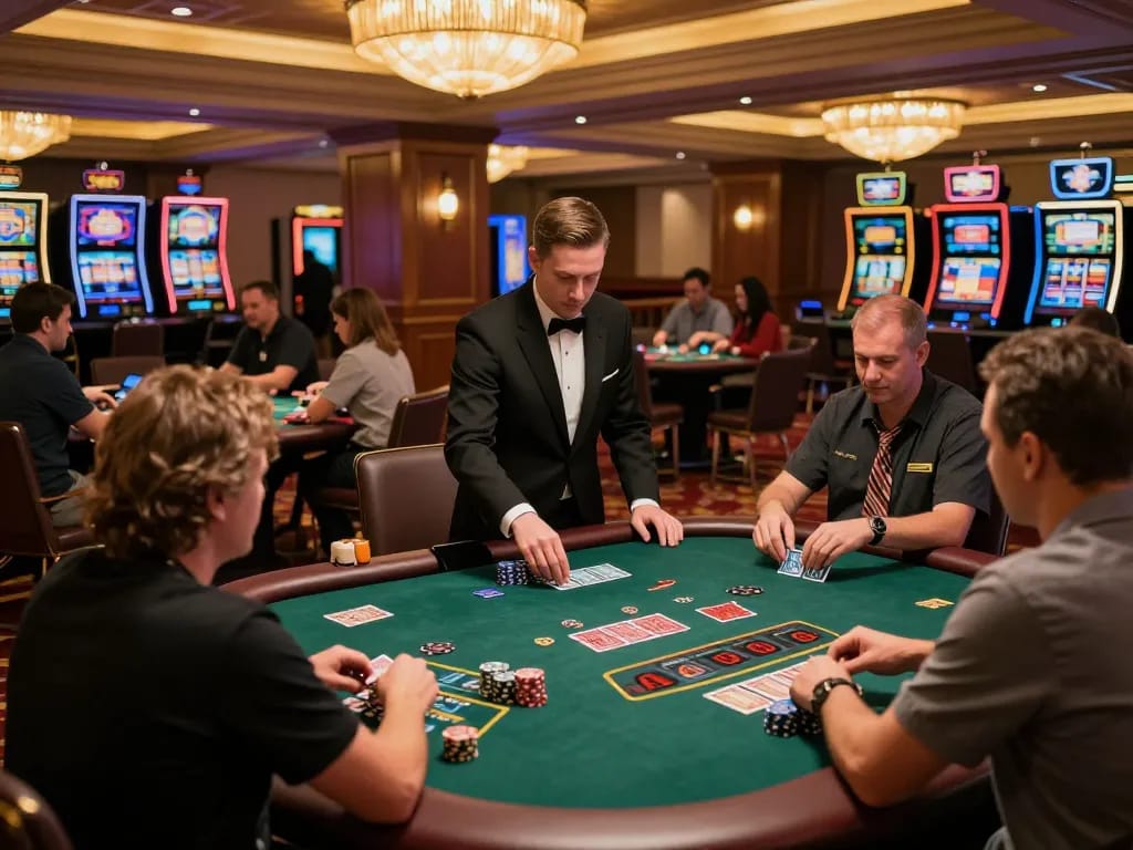 LU88 players strategizing and placing bets at luxury blackjack tables in an upscale casino.