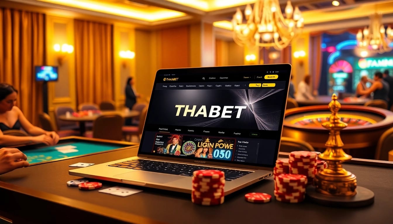 Enjoy premium gaming experiences at thabet web with vibrant casino elements like chips and cards.
