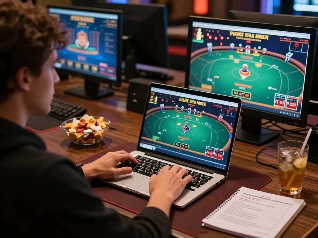 Engaging in an intense poker game at trang chủ qq88, showcasing online gaming strategy and excitement.