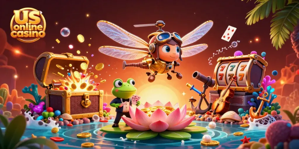 Experience the thrill of us online casino action with vibrant characters and game elements in a colorful scene.