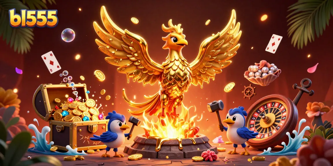 Experience winning strategies at bl555 through a vibrant 3D casino illustration highlighting gold and game elements.