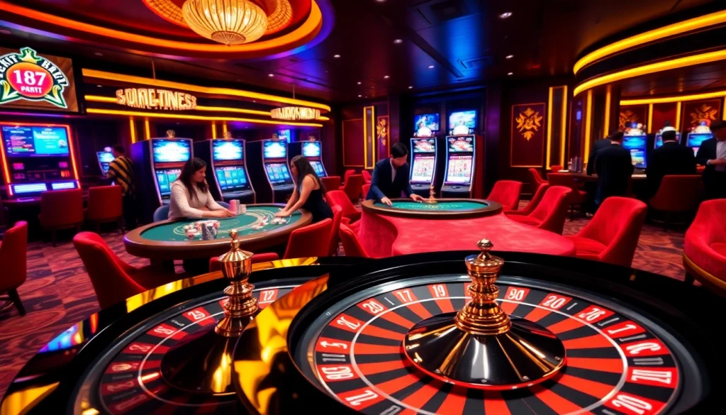 Engage in thrilling gambling experiences at https://f8bet.io/ showcasing a vibrant casino atmosphere.