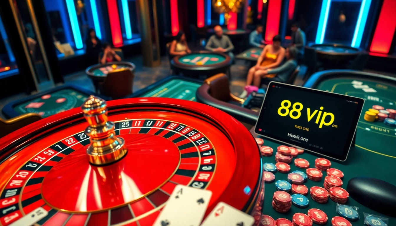 Experience thrilling games at https://68vip.one/ featuring elegant casino tables filled with vibrant poker chips and cards.