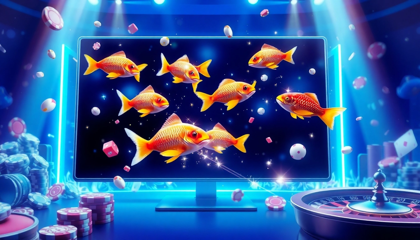 Engaging scene of bắn cá đổi thưởng gameplay, featuring colorful 3D fish and dynamic shooting effects.