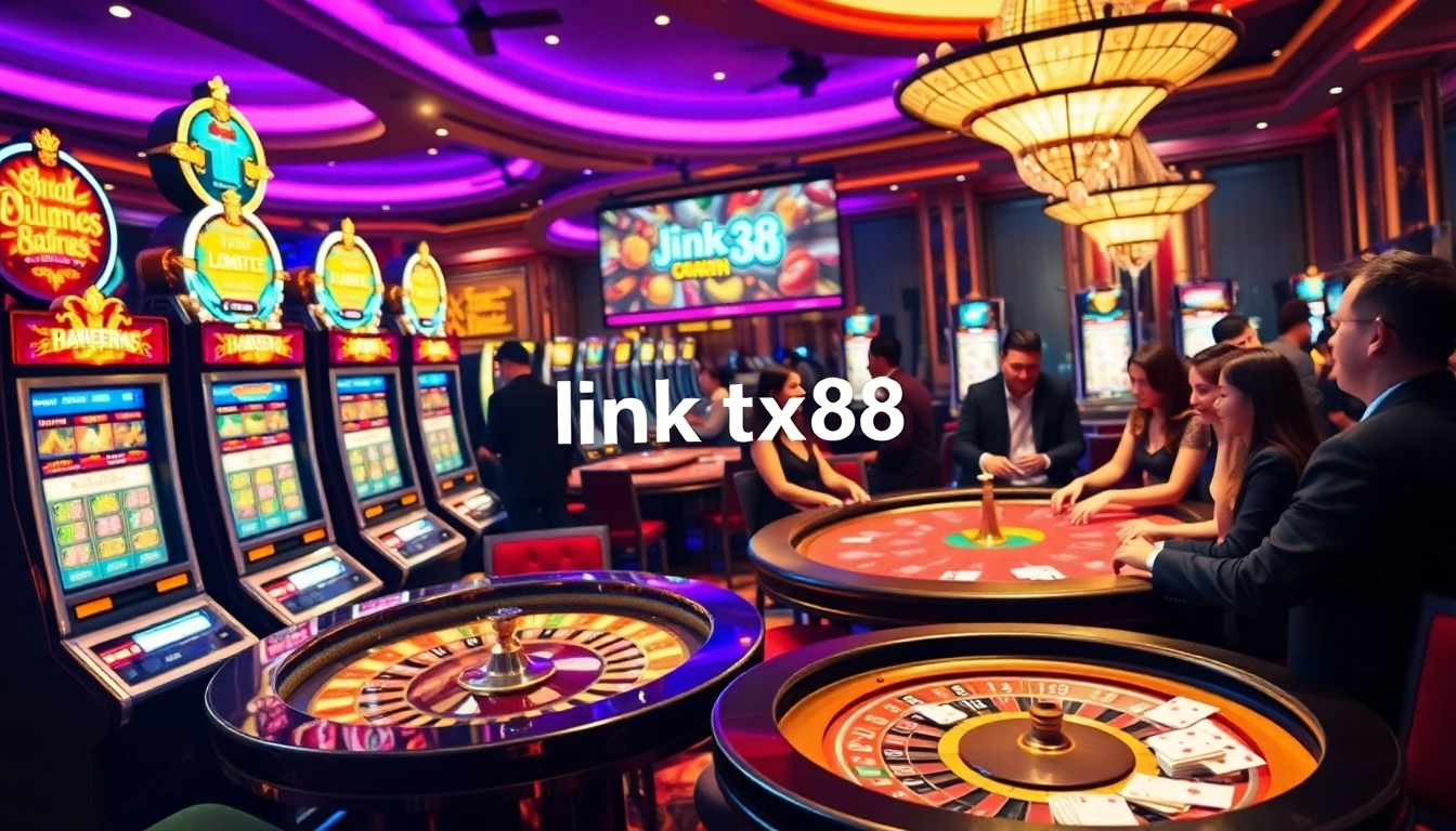 Exciting casino gameplay at link tx88 with vibrant slot machines and poker tables.