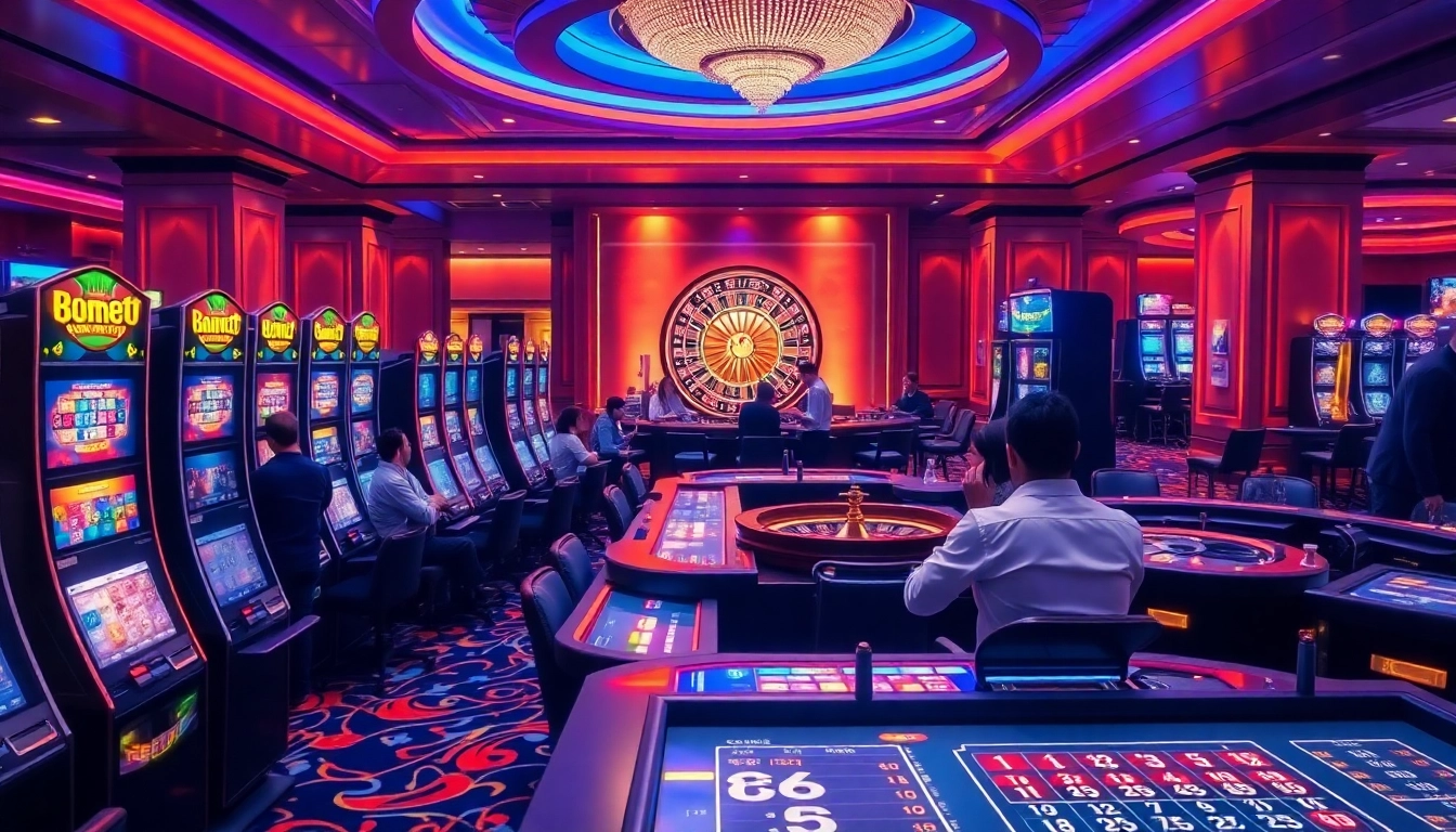 sv66 bet players engaging excitedly at luxury casino tables and slot machines