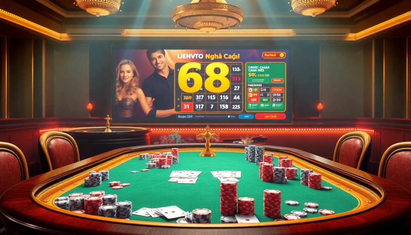 Engage with Link Vào Nhà Cái 68VIP, featuring vibrant casino tables, cards, and chips.
