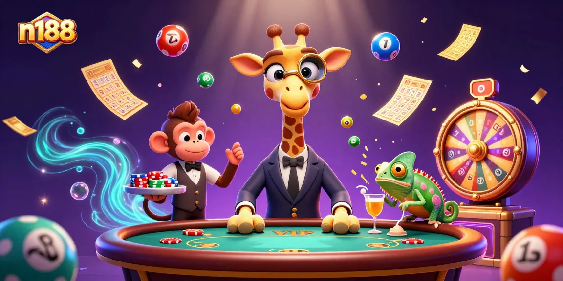 Experience the thrill of n188 online casino with vibrant characters and gambling elements!