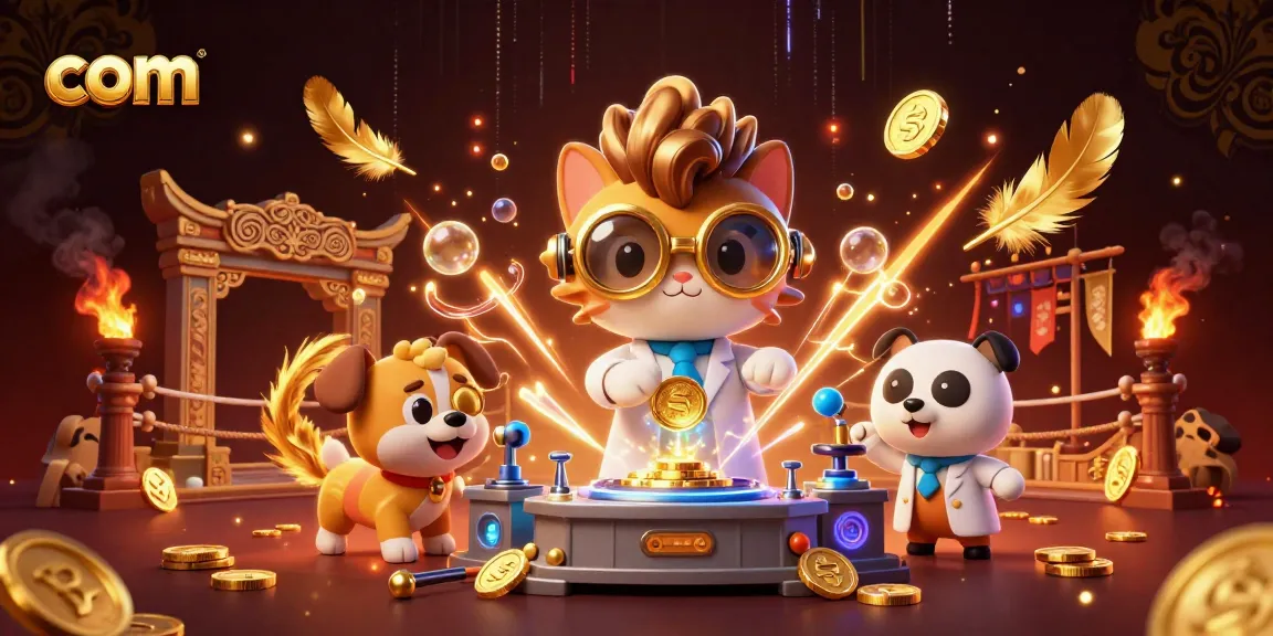 Experience thrilling games at UU88.com with a mad scientist cat creating coins in a vibrant casino.