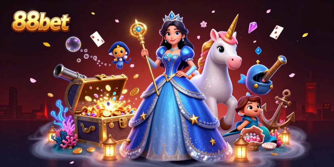 Experience thrilling gaming action at 88bet with vibrant casino elements surrounding enchanting characters.