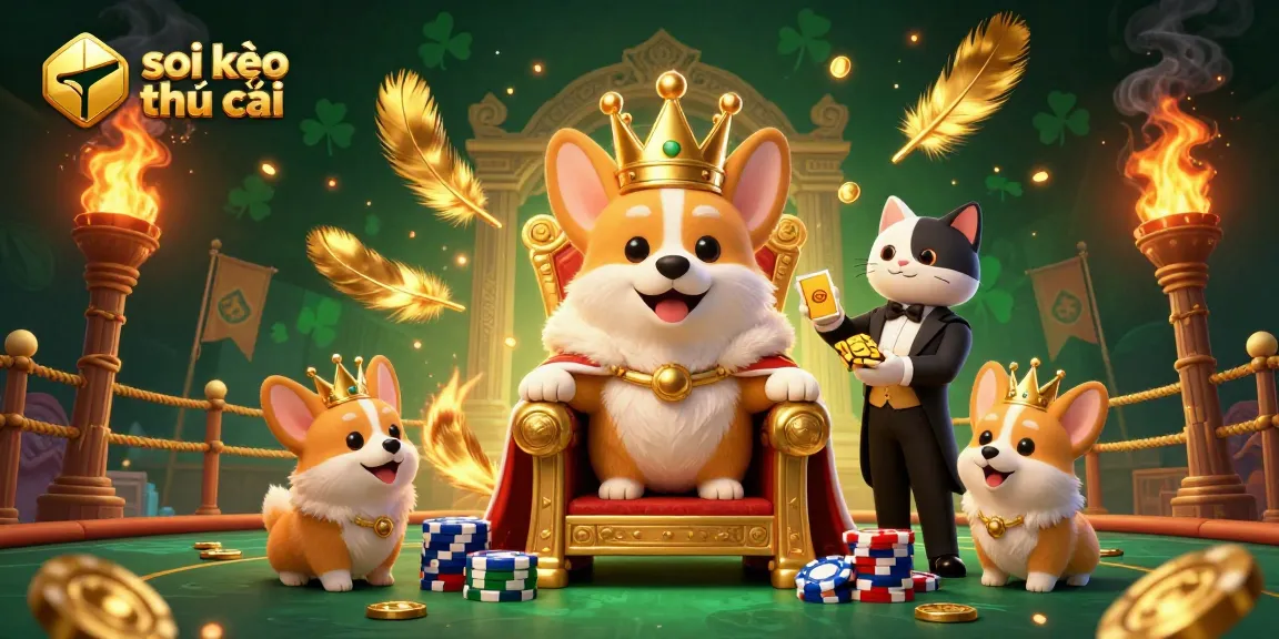 Engage in strategic betting with the ultimate soi kèo nhà cái illustration featuring a royal corgi and detailed game elements.