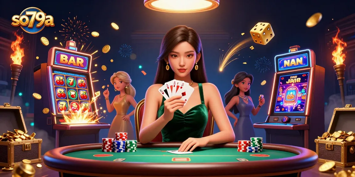 Experience intense gameplay with so79a at a luxury poker table surrounded by vibrant casino elements.