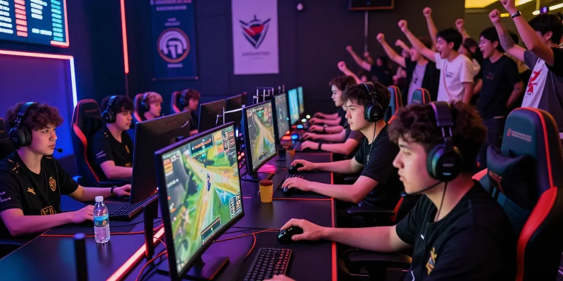 Engaged gamers at https://proplay88.uk.com/ in a competitive eSports match with vibrant lighting and crowd.