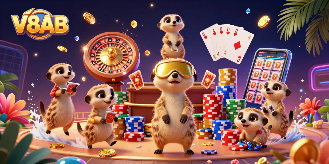 Experience thrilling wins with V8AB's vivid casino adventure featuring lively meerkats.